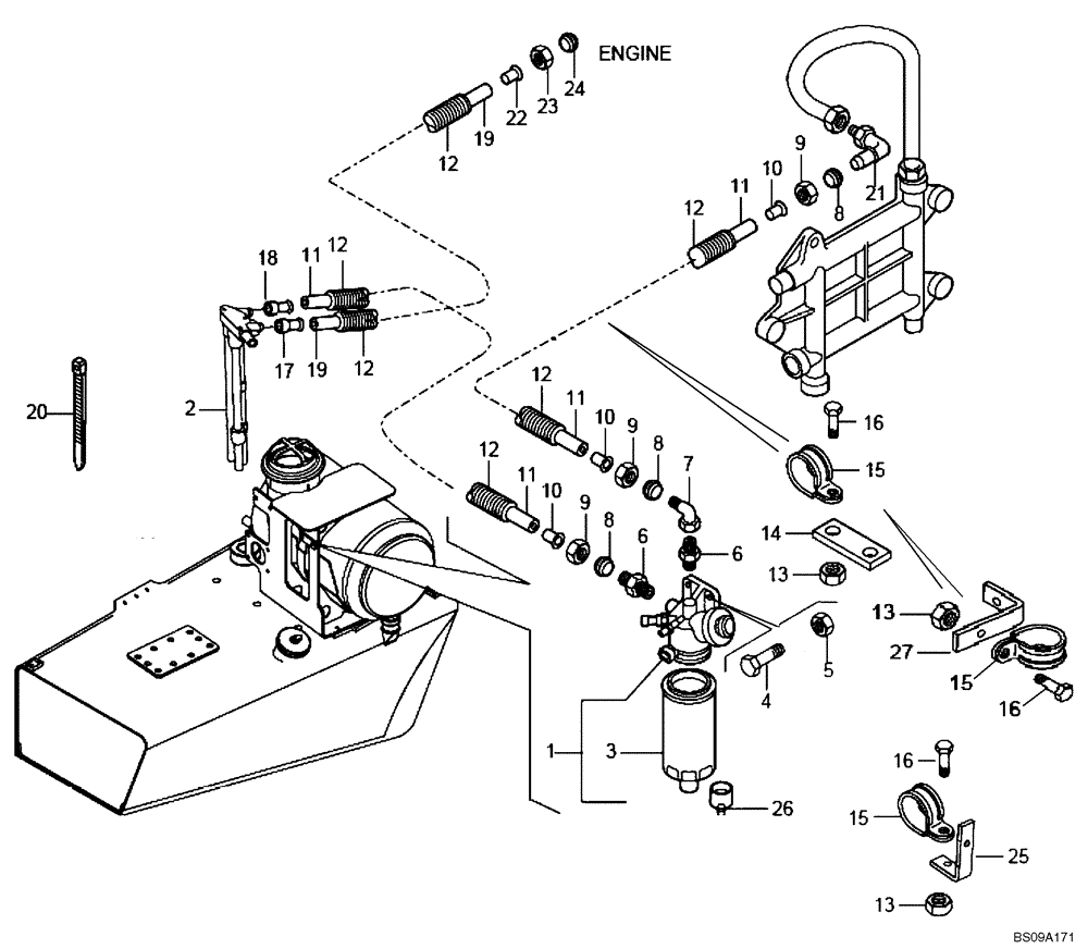 Схема запчастей Case 327B - (10A00000727[001]) - LINES, FUEL (P.I.N. HHD0327BN7PG57000 AND AFTER) (84160199) (01) - ENGINE