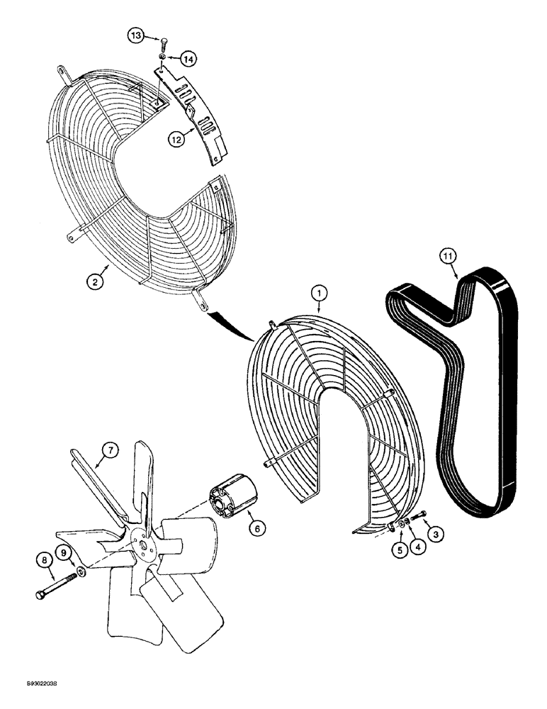 Схема запчастей Case 721B - (2-06) - FAN AND FAN BELTS, PRIOR TO P.I.N. JEE0053200 (02) - ENGINE