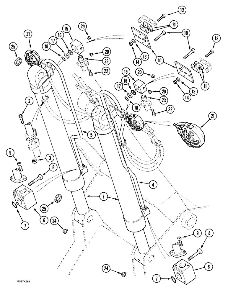 Схема запчастей Case 170C - (8-078) - BOOM CYLINDER CIRCUIT, TUBES AT CYLINDER, UNITS WITHOUT CRANING VALVE (08) - HYDRAULICS