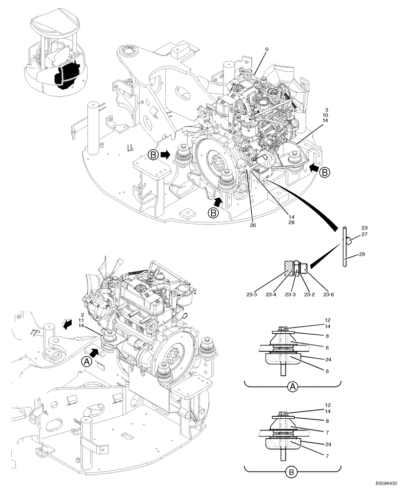 Схема запчастей Case CX27B BTW - (01-005) - ENGINE INSTAL (PM02P00017F1, PM02P00012F1) (10) - ENGINE