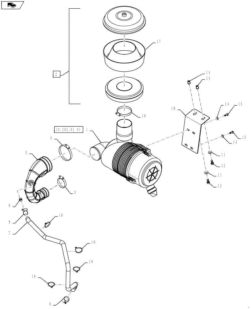 Схема запчастей Case 586H - (10.202.01) - AIR CLEANER INSTALLATION (10) - ENGINE