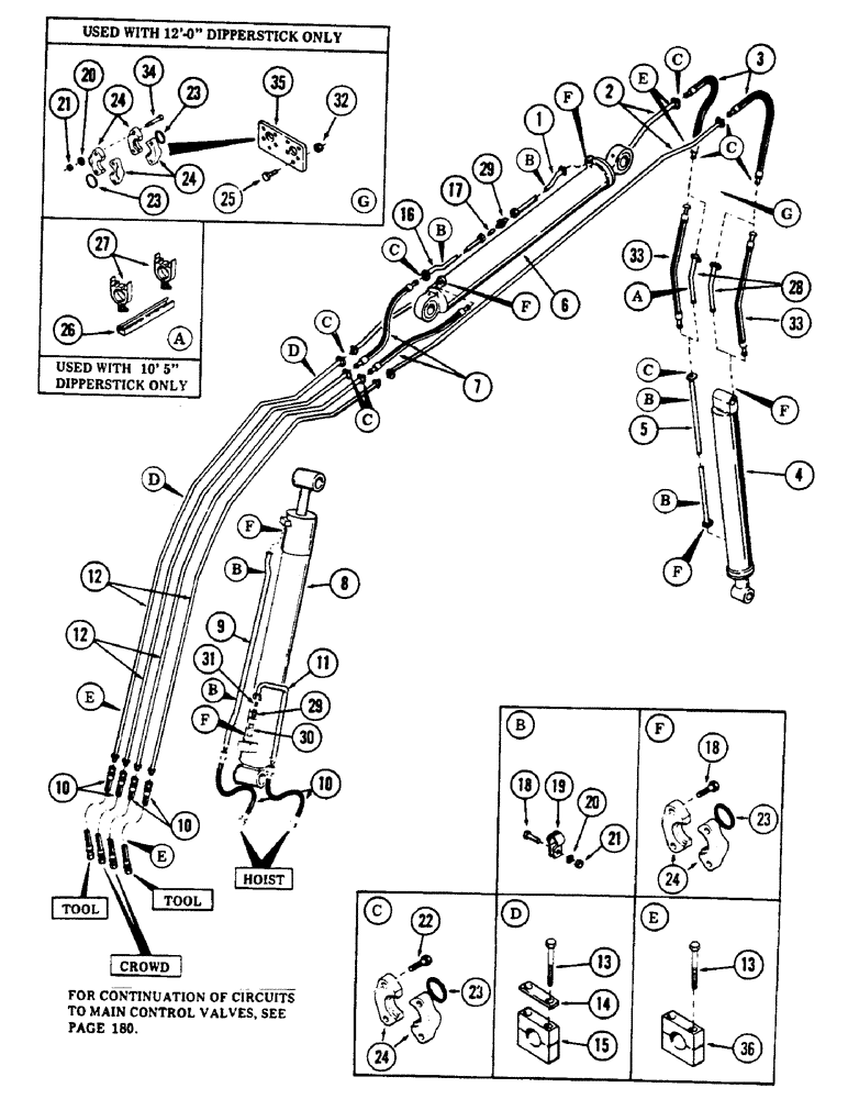 Схема запчастей Case 50 - (182) - BOOM AND DIPPERSTICK TUBING, (USED ON UNITS W/ SN. 6280345 & AFTER)(SN. 6279926 & AFTER) (35) - HYDRAULIC SYSTEMS