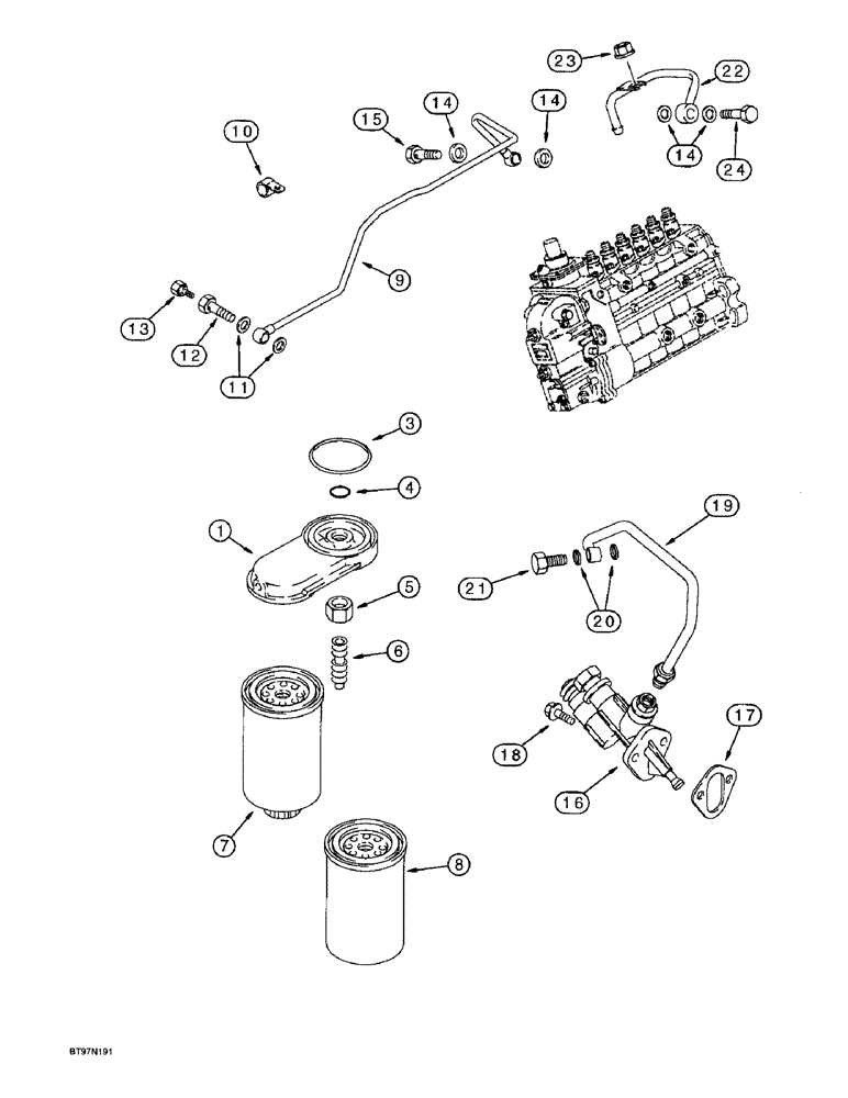 Схема запчастей Case 9045B - (3-12) - FUEL FILTER AND TRANSFER PUMP, 6T-830 EMISSIONS CERTIFIED ENGINE (03) - FUEL SYSTEM