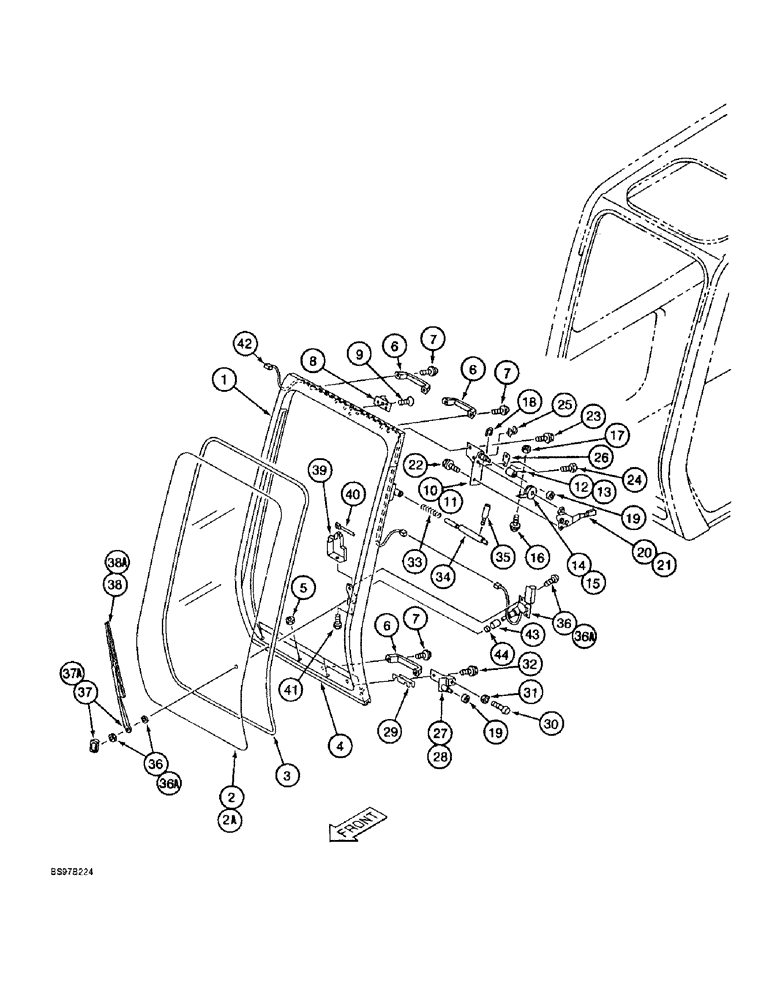 Схема запчастей Case 9030B - (9-072) - CAB FRONT WINDOW ASSEMBLY (09) - CHASSIS