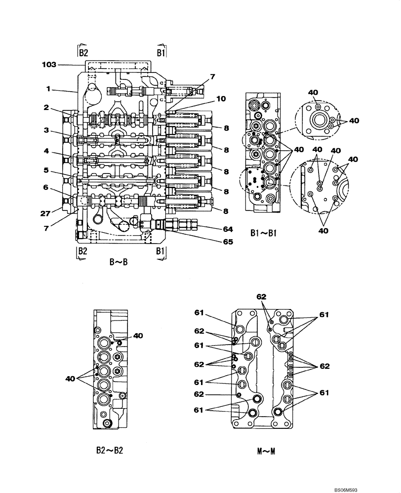 Схема запчастей Case CX240B - (08-064) - KBJ10391 VALVE ASSY - CONTROL (08) - HYDRAULICS