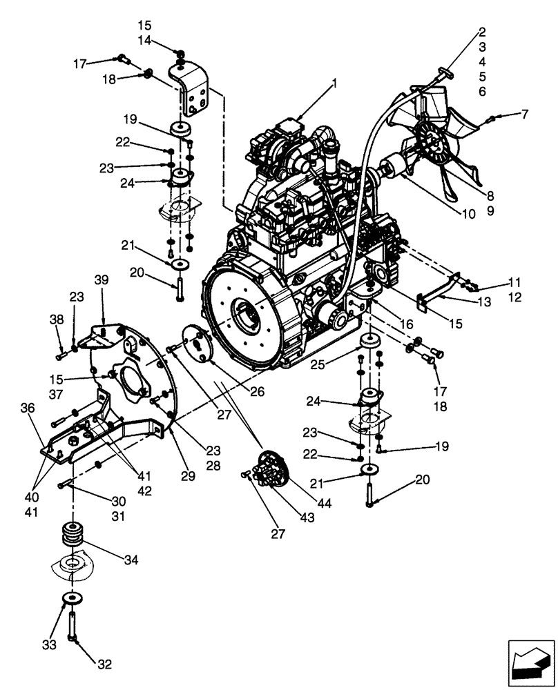 Схема запчастей Case SV185 - (10.101.ak[01]) - ENGINE, MOUNTING - NA (10) - ENGINE