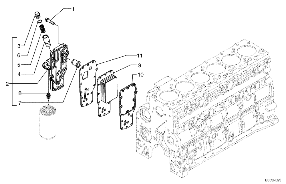 Схема запчастей Case 1150K - (02-13) - OIL FILTER AND COOLER (02) - ENGINE