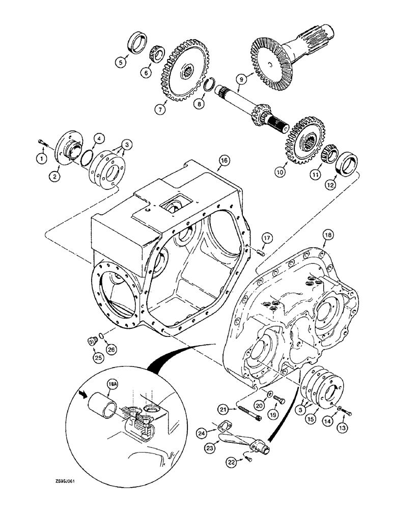 Схема запчастей Case 550E - (6-08) - TRANSMISSION HOUSING, BEVEL PINION SHAFT AND GEAR (06) - POWER TRAIN