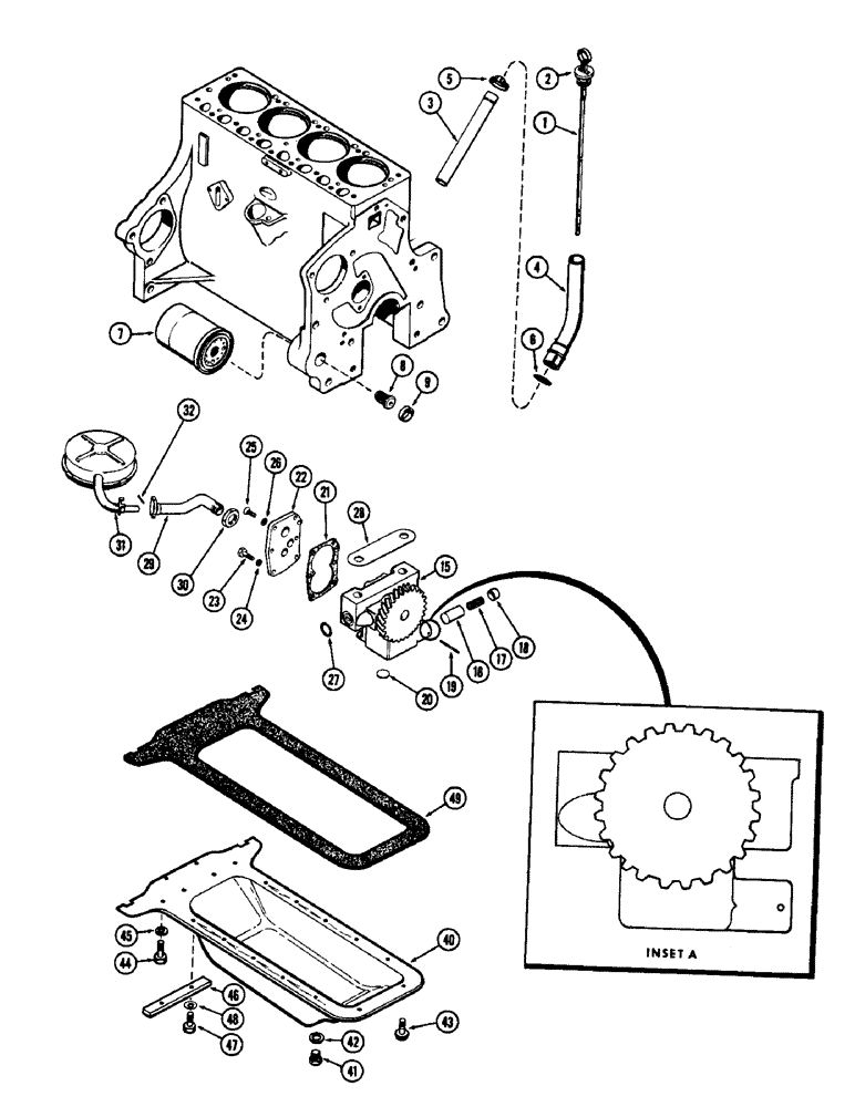 Схема запчастей Case 480CK - (047A) - OIL PUMP, OIL FILTER, OIL PAN, (148B) SPARK IGNITION ENGINE, USED PRIOR TO ENGINE SERIAL NO. 2639790 