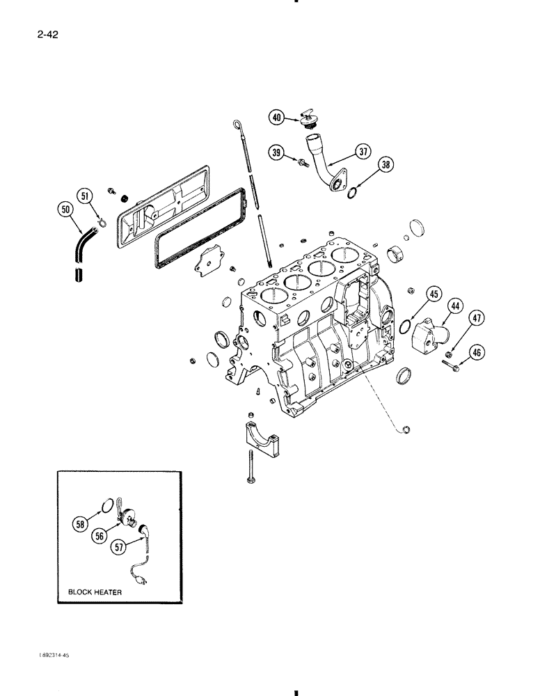 Схема запчастей Case 580K - (2-042) - CYLINDER BLOCK, 4-390 ENGINE (02) - ENGINE