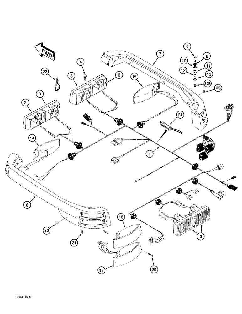 Схема запчастей Case 590L - (4-30) - TRACTOR LAMP ELECTRICAL CIRCUIT, WITH CAB (04) - ELECTRICAL SYSTEMS