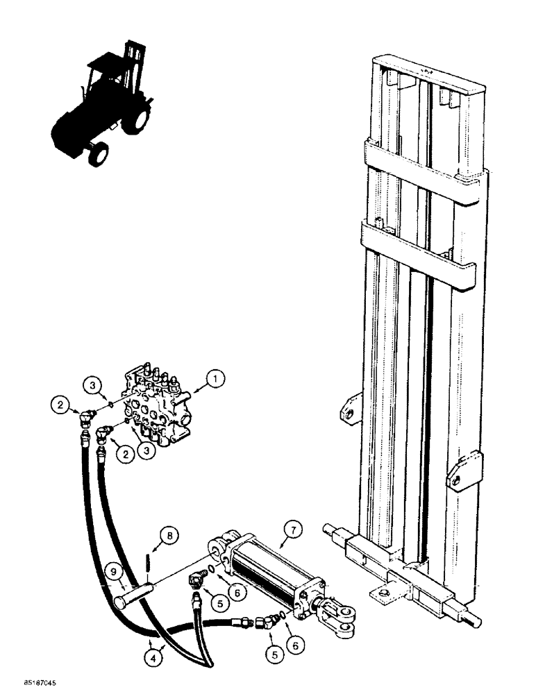 Схема запчастей Case 584E - (8-22) - MAST SIDESHIFT HYD. CIRCUIT, MODELS W/SINGLE OR DUAL MAST CYL., W/ OR W/O 31 DEGREE FWD. MAST TILT (08) - HYDRAULICS