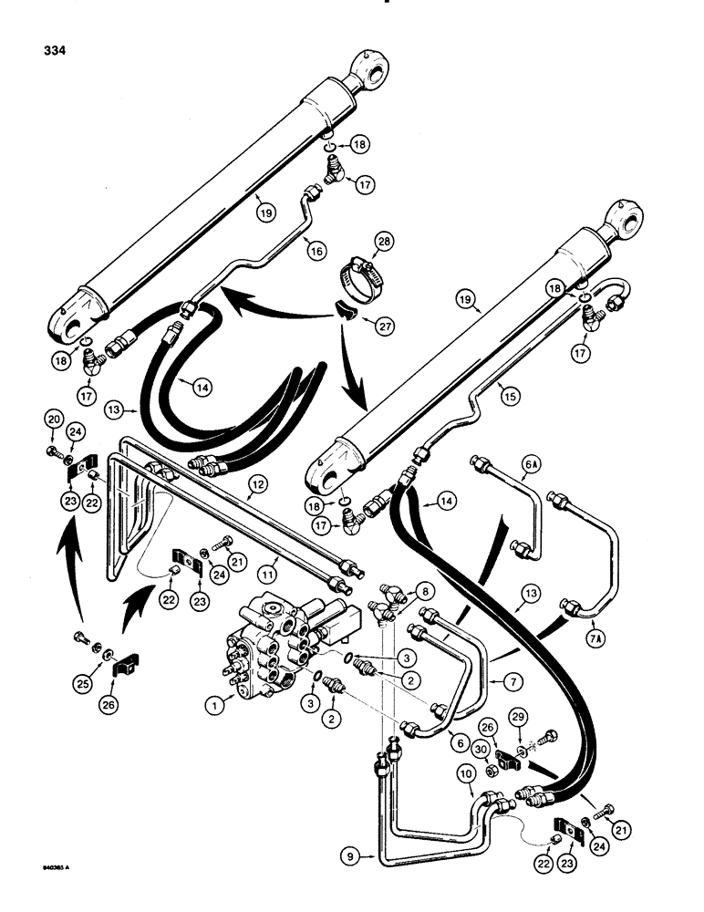 Схема запчастей Case 580E - (334) - LOADER LIFT CYLINDER HYDRAULIC CIRCUIT (08) - HYDRAULICS