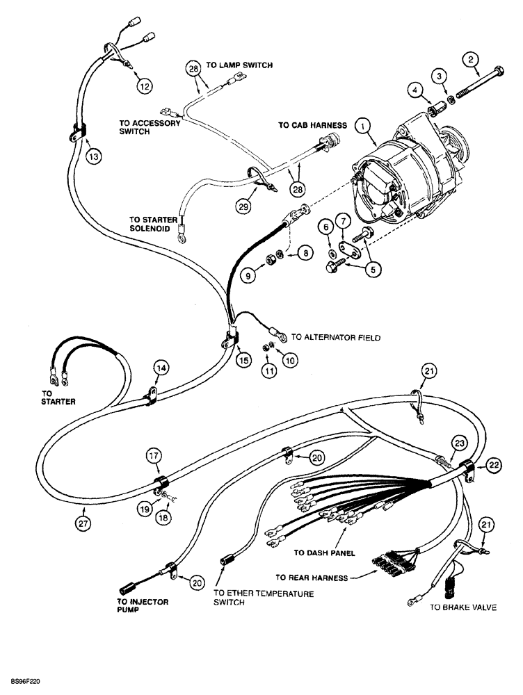 Схема запчастей Case 850G - (4-12) - FRONT WIRING HARNESS AND ALTERNATOR MOUNTING (06) - ELECTRICAL SYSTEMS