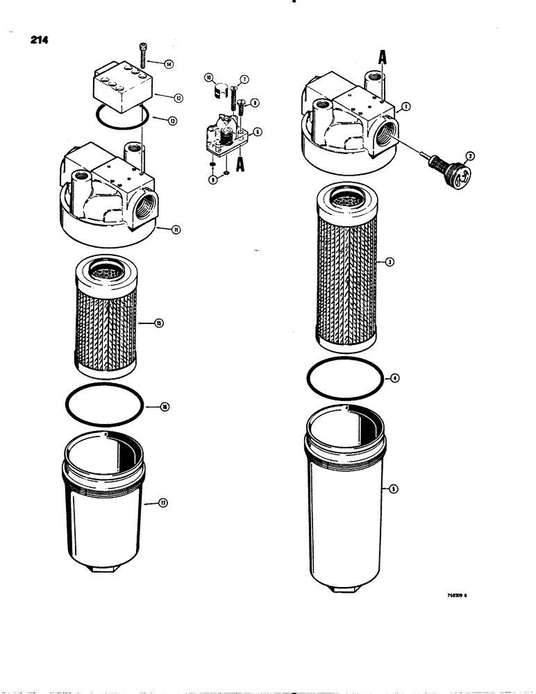 Схема запчастей Case 1845S - (214) - D64076 OIL FILTER, D69097 OIL FILTER (35) - HYDRAULIC SYSTEMS