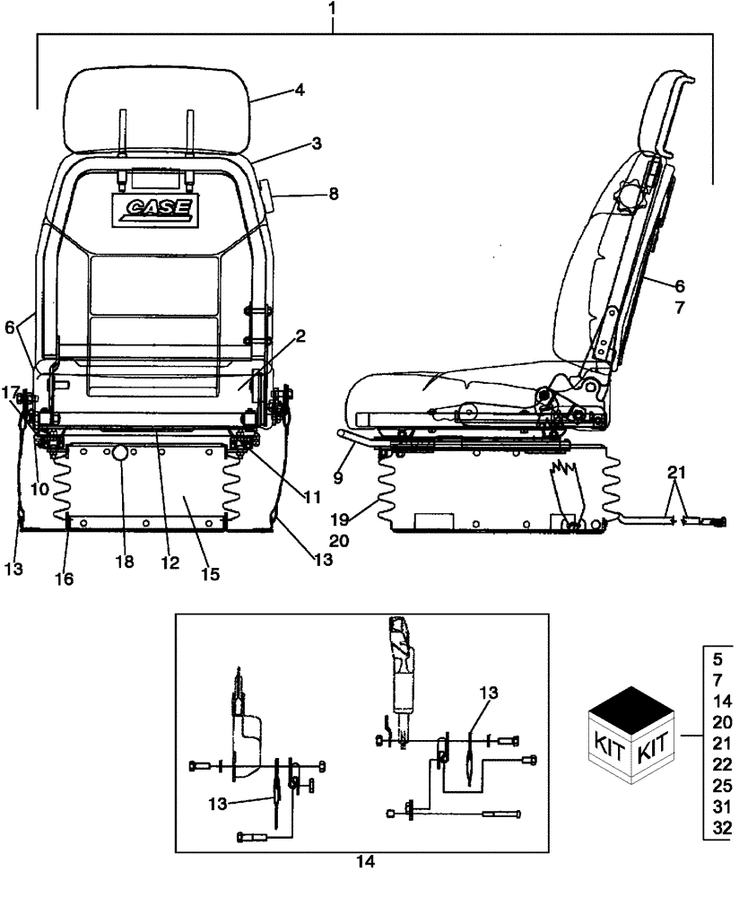 Схема запчастей Case 650L - (90.120.04) - SEAT ASSY, AIR SUSPENSION (90) - PLATFORM, CAB, BODYWORK AND DECALS