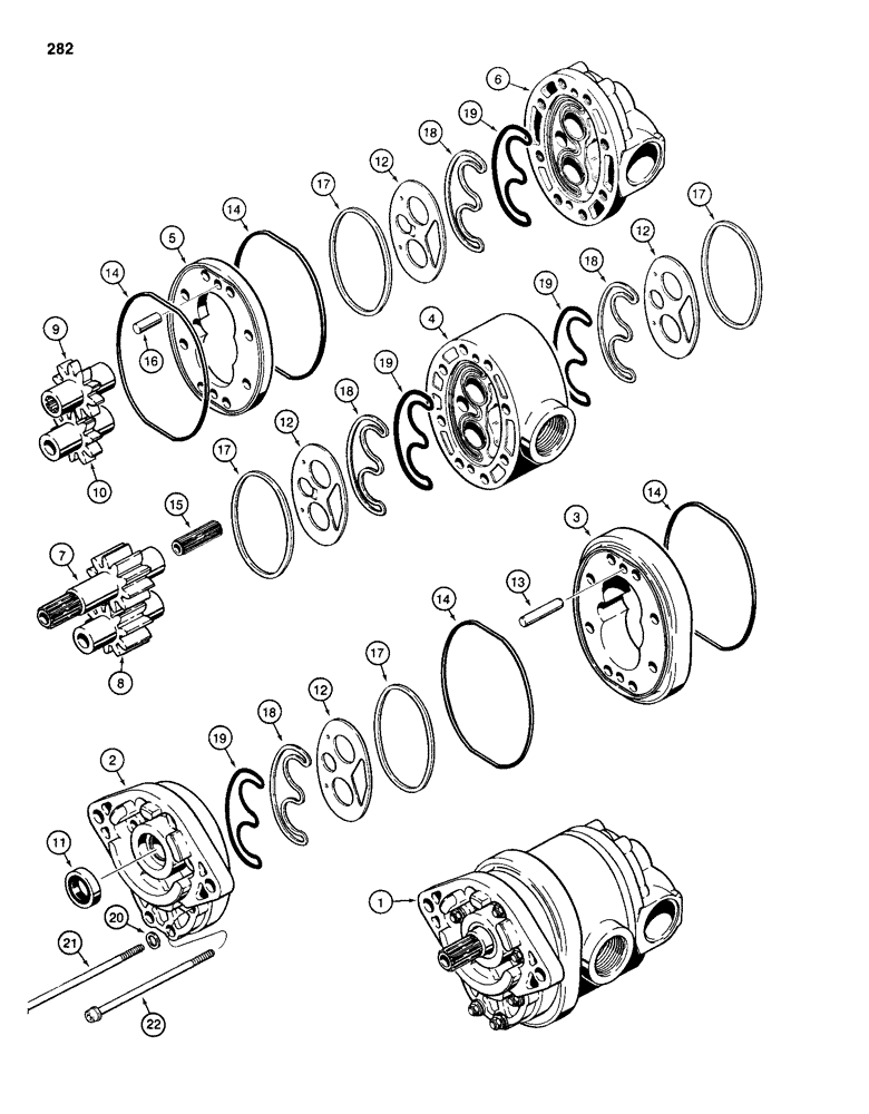 Схема запчастей Case 586D - (282) - D126580 STEERING AND EQUIPMENT PUMP, ALL 4WD MODELS, *2WD MODELS TRACTOR PIN 9879000 AND AFTER (35) - HYDRAULIC SYSTEMS