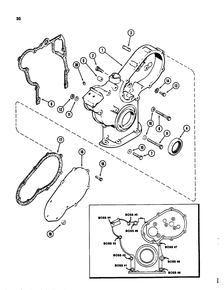 Схема запчастей Case 580D - (030) - TIMING GEAR COVER, 207 TURBOCHARGED DIESEL ENGINE, 207 NATURALLY ASPIRATED DIESEL ENGINE (02) - ENGINE