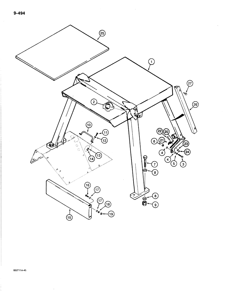 Схема запчастей Case 780C - (9-494) - ROPS CANOPY AND REAR CLOSURE PANEL (09) - CHASSIS/ATTACHMENTS