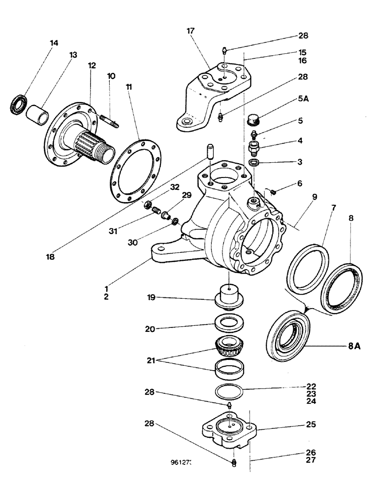 Схема запчастей Case 580G - (184) - FRONT DRIVE AXLE - SWIVEL HOUSINGS (06) - POWER TRAIN