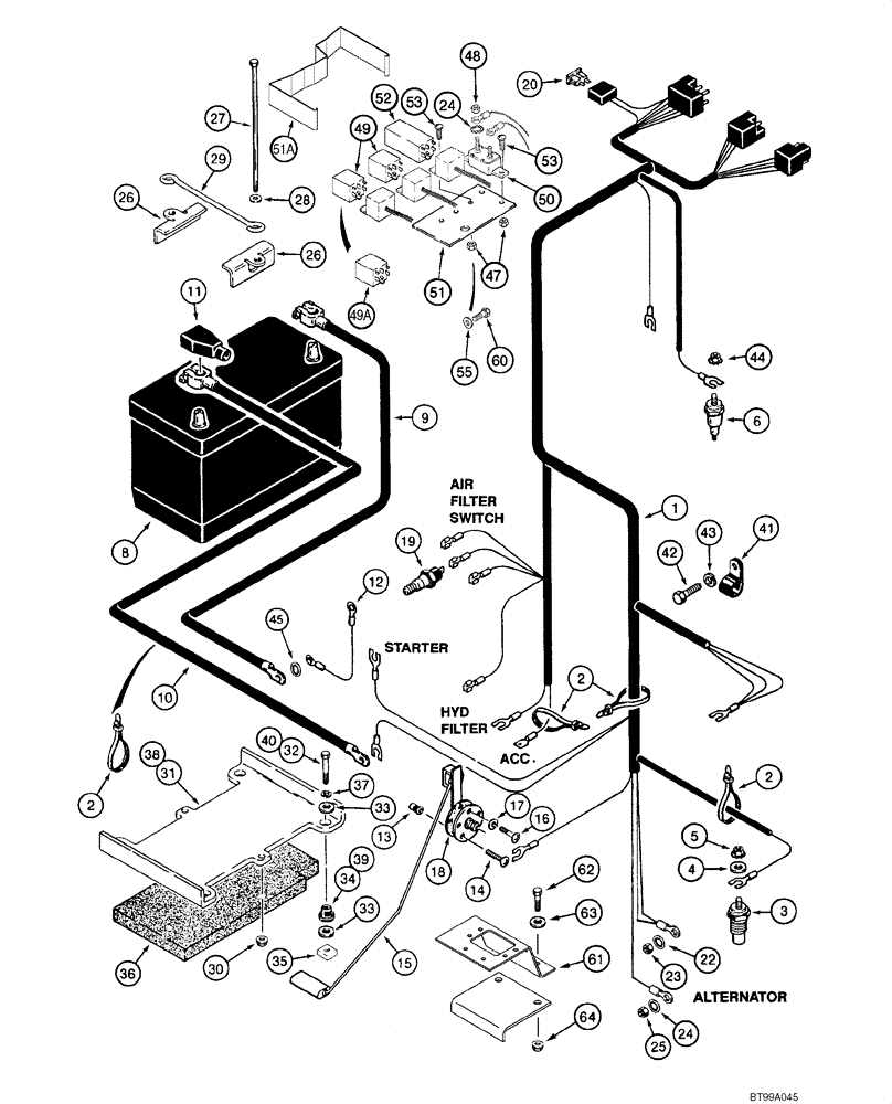 Схема запчастей Case 1840 - (04-06) - REAR HARNESS - BATTERY, - JAF0286784 (04) - ELECTRICAL SYSTEMS