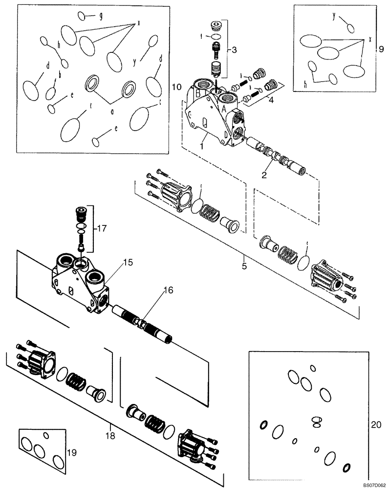 Схема запчастей Case 580SM - (08-46) - VALVE SECTION - BACKHOE STABILIZER (WITH PILOT CONTROLS) (08) - HYDRAULICS