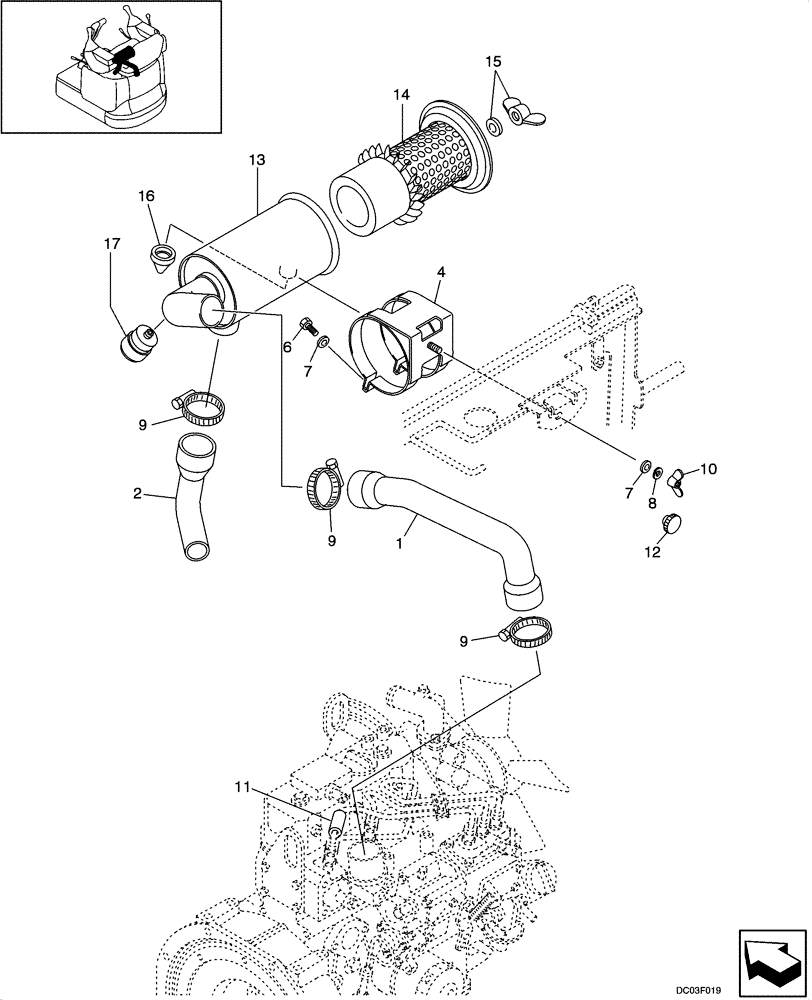 Схема запчастей Case CX14 - (02-04[00]) - AIR CLEANER ASSY (02) - ENGINE