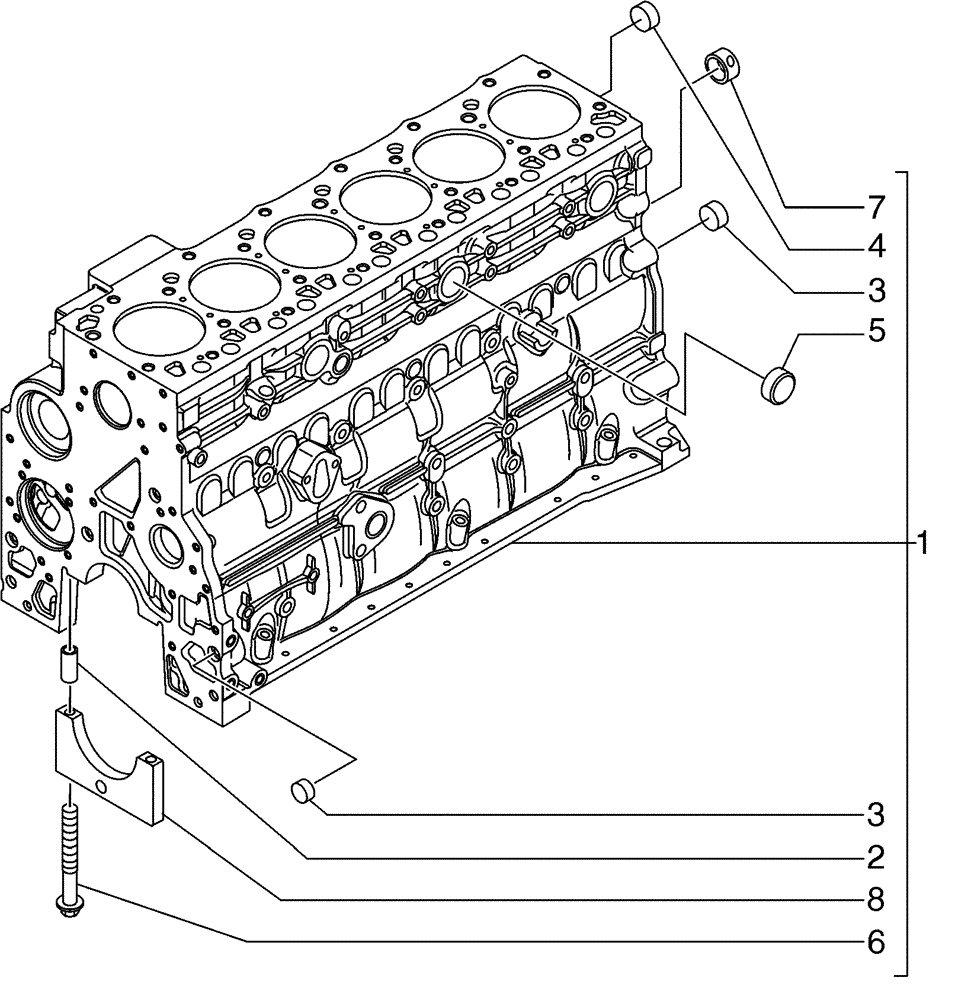 Схема запчастей Case 845B - (02-04[01]) - CYLINDER BLOCK - MAIN BEARINGS (02) - ENGINE