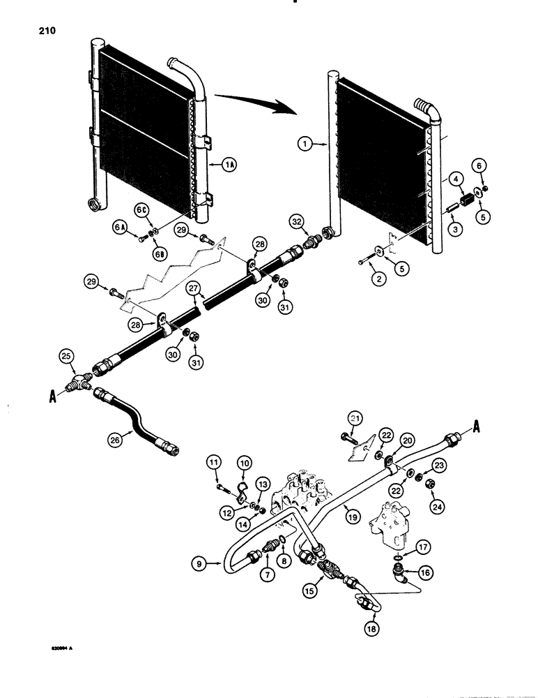 Схема запчастей Case 780B - (210) - EQUIPMENT HYDRAULIC CIRCUIT, OIL COOLER AND RETURN LINES (08) - HYDRAULICS