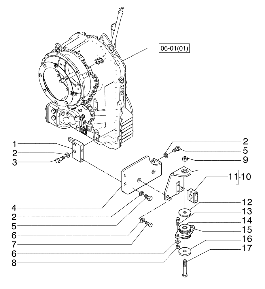 Схема запчастей Case 885B - (06-01[00A]) - TRANSMISSION, SUPPORTS - (TORK CONVERTER) (06) - POWER TRAIN