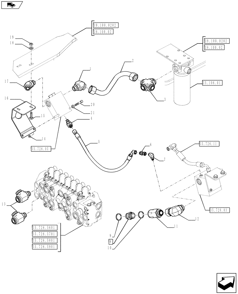 Схема запчастей Case 590SN - (35.726.12) - VAR - 423084 - VALVE INSTALL - BACKHOE CONTROL, DUAL AUXILIARY (PILOT CONTROLS) VARIABLE VALVE PUMP (35) - HYDRAULIC SYSTEMS