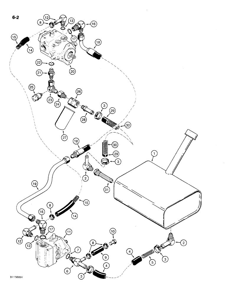 Схема запчастей Case MAXI-SNEAKER C - (6-02) - GROUND DRIVE HYDRAULIC CIRCUIT, USED ON MODELS PRIOR TO P.I.N. 1214519 (06) - POWER TRAIN