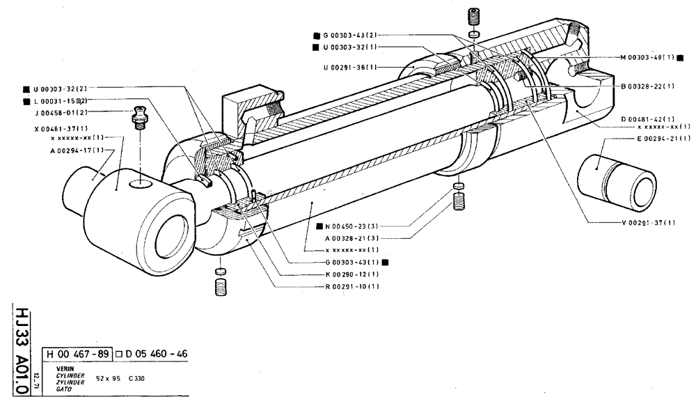 Схема запчастей Case TY45 - (HJ33 A01.0) - CYLINDER - 52 X 95 C330 (07) - HYDRAULIC SYSTEM