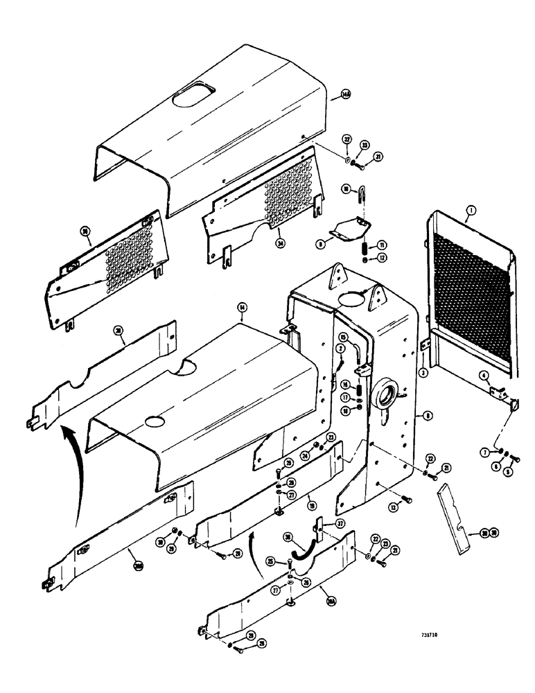 Схема запчастей Case 475 - (116) - HOOD, SHROUD, GRILLE AND SCREENS (90) - PLATFORM, CAB, BODYWORK AND DECALS