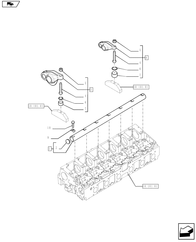 Схема запчастей Case F2CFE614A A013 - (10.106.02) - SHAFT & ROCKER ARMS (504189152) (01) - ENGINE