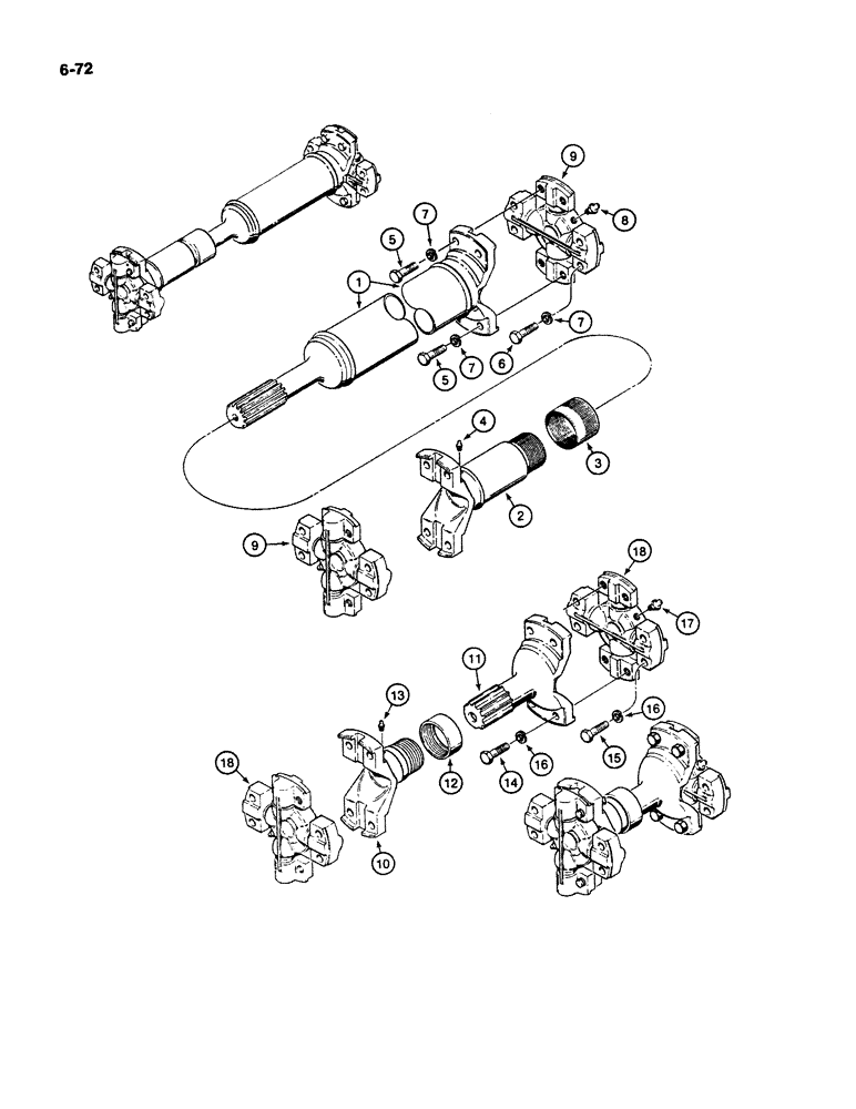 Схема запчастей Case W11B - (6-072) - MIDDLE AND REAR DRIVE SHAFTS, FUNK TRANSMISSION WITH (06) - POWER TRAIN