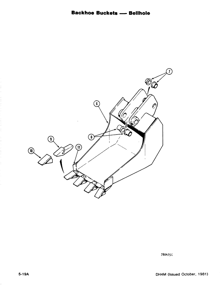 Схема запчастей Case DH4 - (5-19A) - BACKHOE BUCKETS - BELLHOLE (84) - BOOMS, DIPPERS & BUCKETS