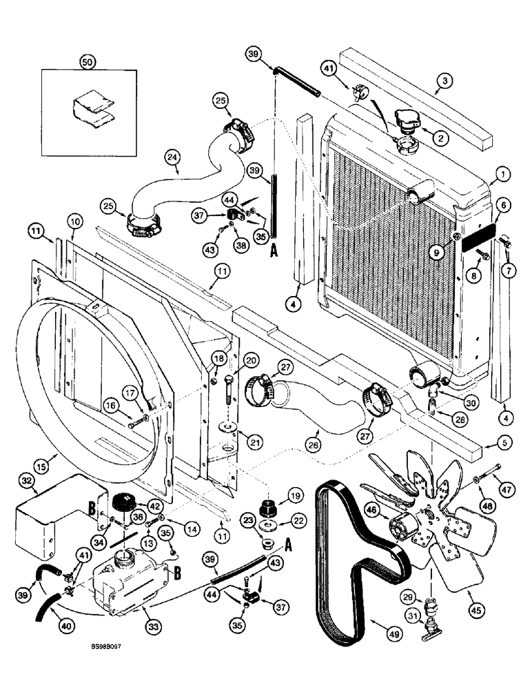 Схема запчастей Case 660 - (2-05A) - RADIATOR, FAN, AND MOUNTING, USED ON MODELS WITH 4-390 EMISSIONS CERTIFIED ENGINE (02) - ENGINE