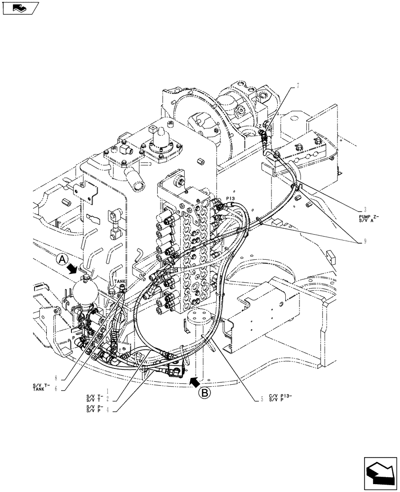 Схема запчастей Case CX55BMSR - (01-042[05]) - CONTROL LINES, VALVE (ROTARY) (35) - HYDRAULIC SYSTEMS