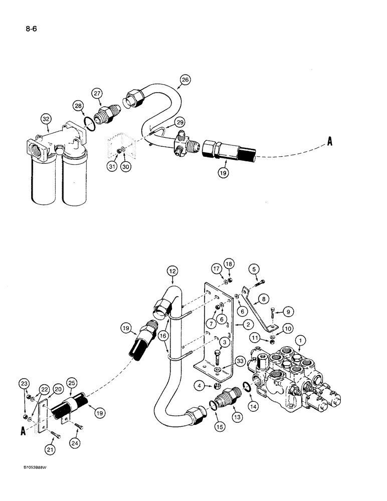 Схема запчастей Case 621 - (8-06) - HYDRAULIC CIRCUIT, LOADER CONTROL VALVE TO FILTER (08) - HYDRAULICS