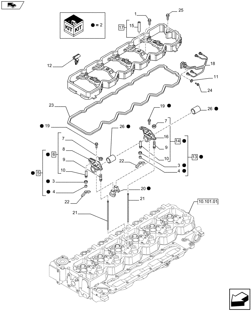 Схема запчастей Case F4HFA613A E002 - (10.106.02) - ROCKER SHAFT (2852429) (10) - ENGINE