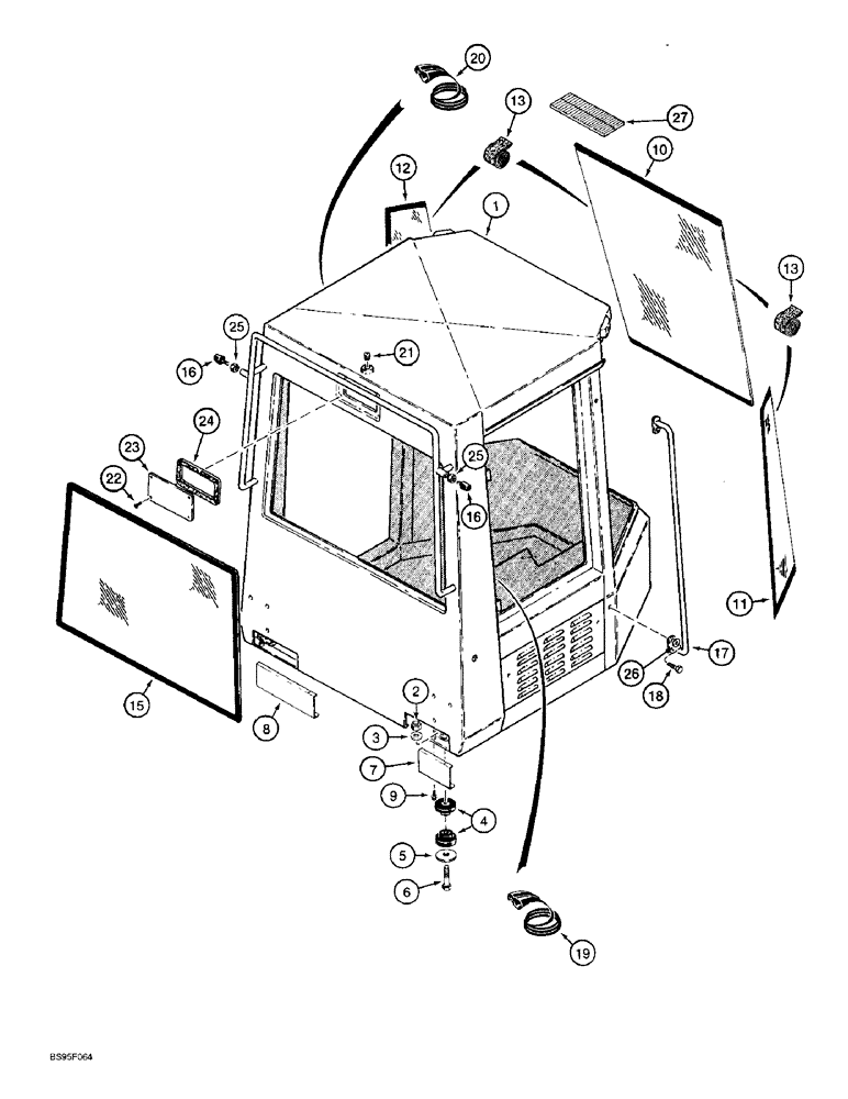 Схема запчастей Case 821B - (9-055A) - CAB MOUNTING AND GLASS - GRAY (09) - CHASSIS/ATTACHMENTS