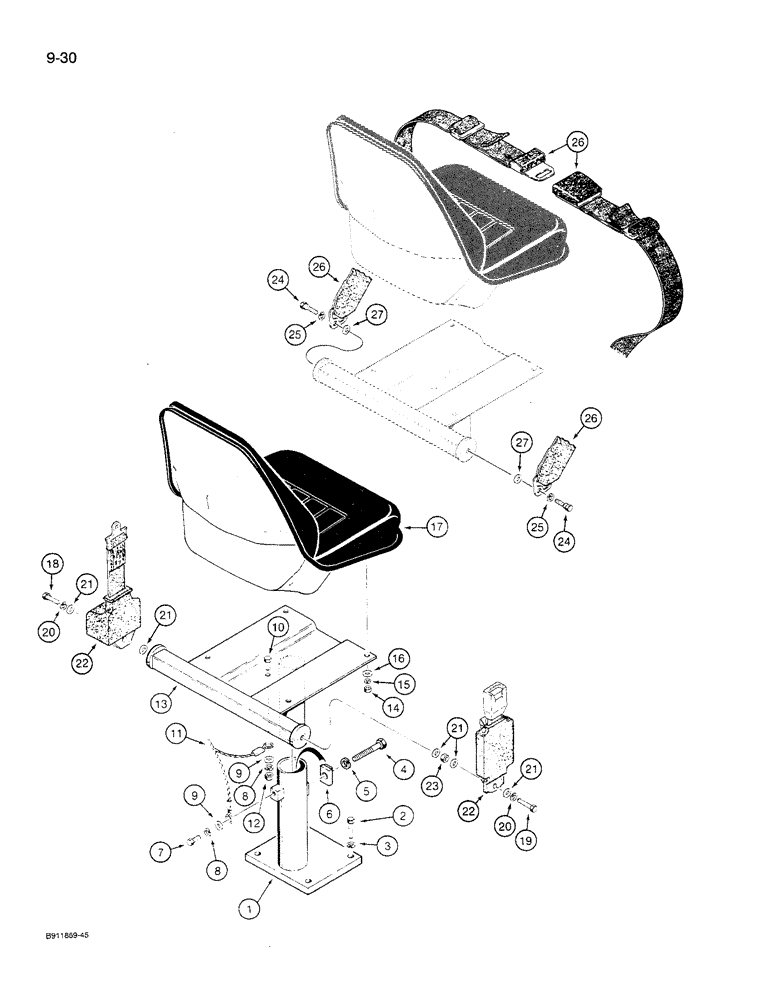 Схема запчастей Case 621 - (9-30) - SEAT AND MOUNTING PARTS, STANDARD SEAT, SEAT MOUNTING (09) - CHASSIS/ATTACHMENTS