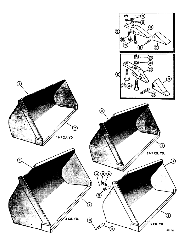 Схема запчастей Case W8B - (194) - LOADER BUCKETS (OPTIONAL TYPES) (MACHINERY ITEM) (05) - UPPERSTRUCTURE CHASSIS