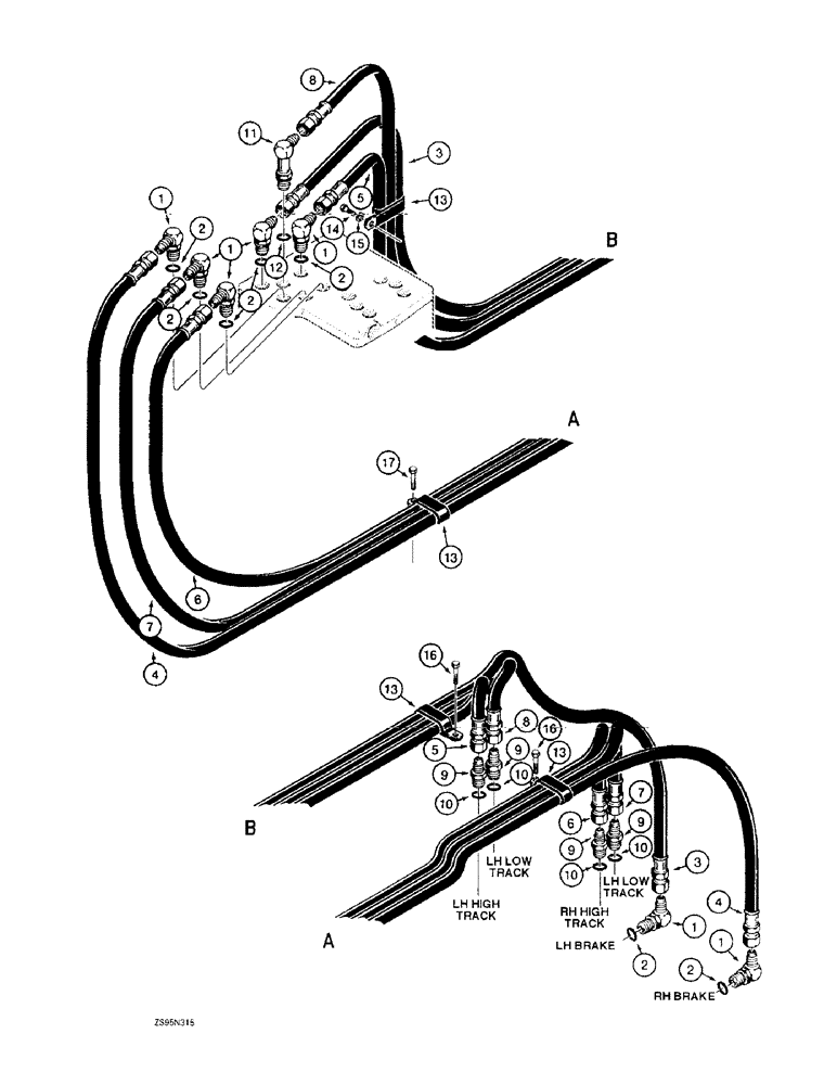 Схема запчастей Case 1155E - (6-36) - TRANSMISSION HYDRAULIC CIRCUITS, CONTROL VALVE TO FRONT OF TRANSMISSION (06) - POWER TRAIN