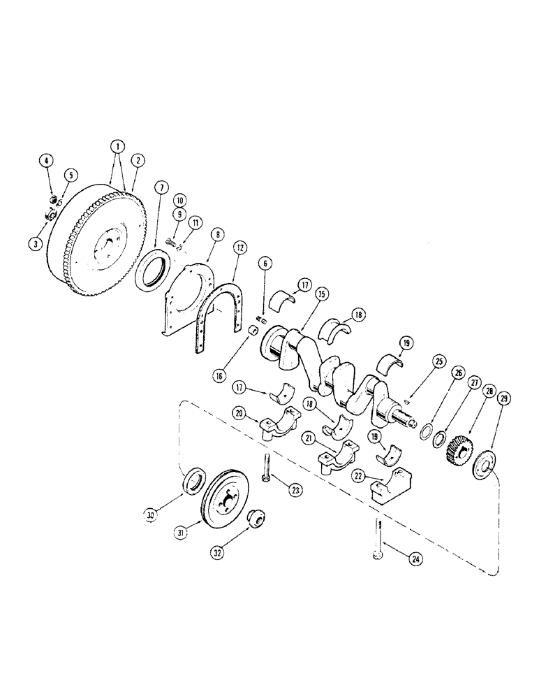 Схема запчастей Case 310G - (012) - CRANKSHAFT AND FLYWHEEL, (148B) SPARK IGNITION ENGINE (01) - ENGINE