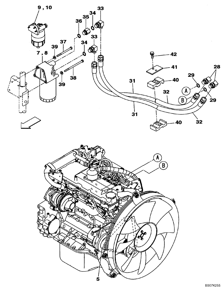 Схема запчастей Case CX225SR - (02-02) - ENGINE OIL SUPPLY LINES (02) - ENGINE