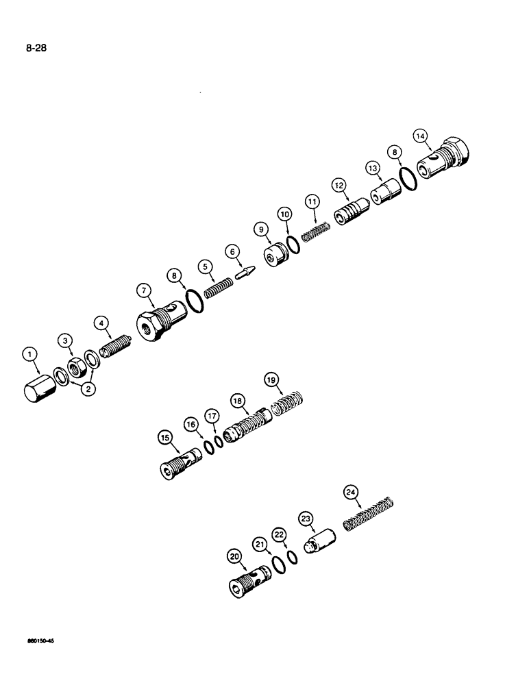 Схема запчастей Case W14B - (8-28) - RELIEF VALVES, MAIN RELIEF VALVE, CIRCUIT RELIEF VALVE, CHECK VALVE (08) - HYDRAULICS