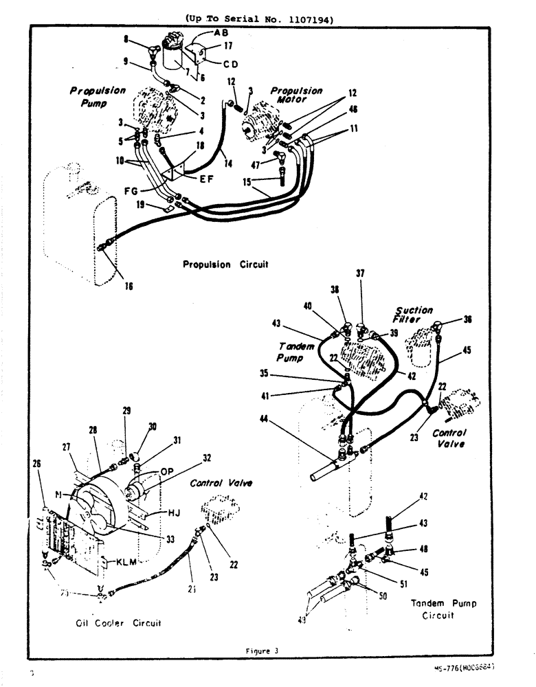 Схема запчастей Case P63 - (08) - HYD SYS PROPULSION CIRCUIT, OIL COOLER CIRCUIT, TANDEM PUMP CIRCUIT (UP TO S/N 1107194) 