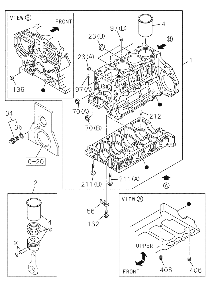 Схема запчастей Case CX210C LR - (10.001.03[01]) - CYLINDER BLOCK (10) - ENGINE
